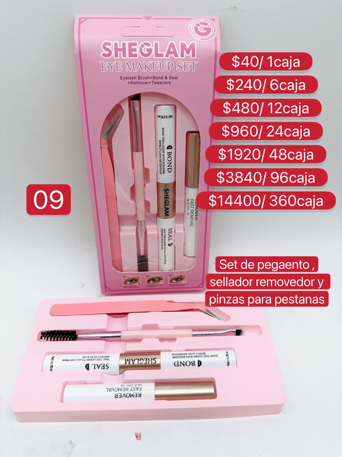 Set de pegamento, sellador, removedor y pinzas para pestañas