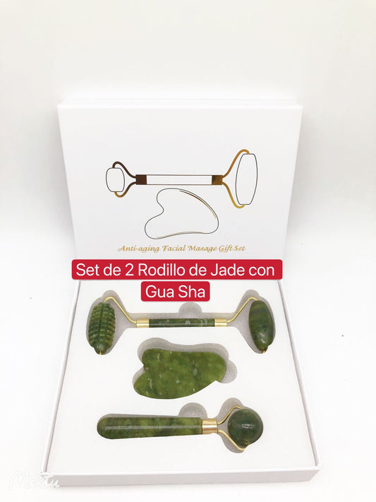 Set de 2 Rodillo de Jade con Gua Sha