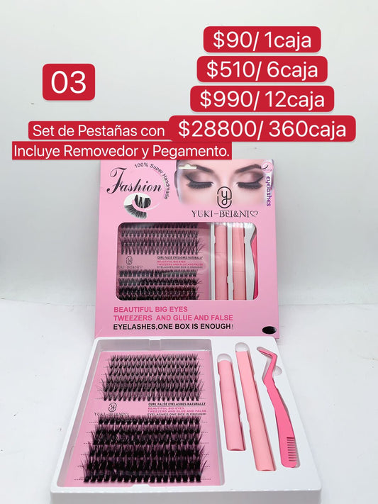 Set de Pestañas Postizas incluye removedor y pegamento